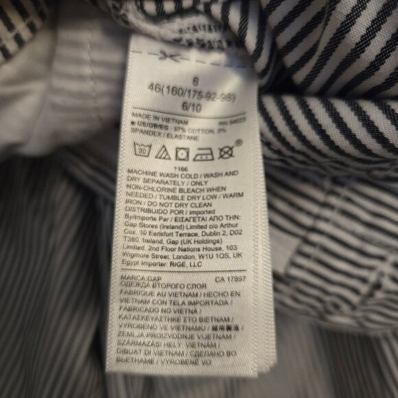 GAP Girlfriend Utility Khaki Pants Railroad Striped Blue Seersucker Size 6 - Picture 6 of 7